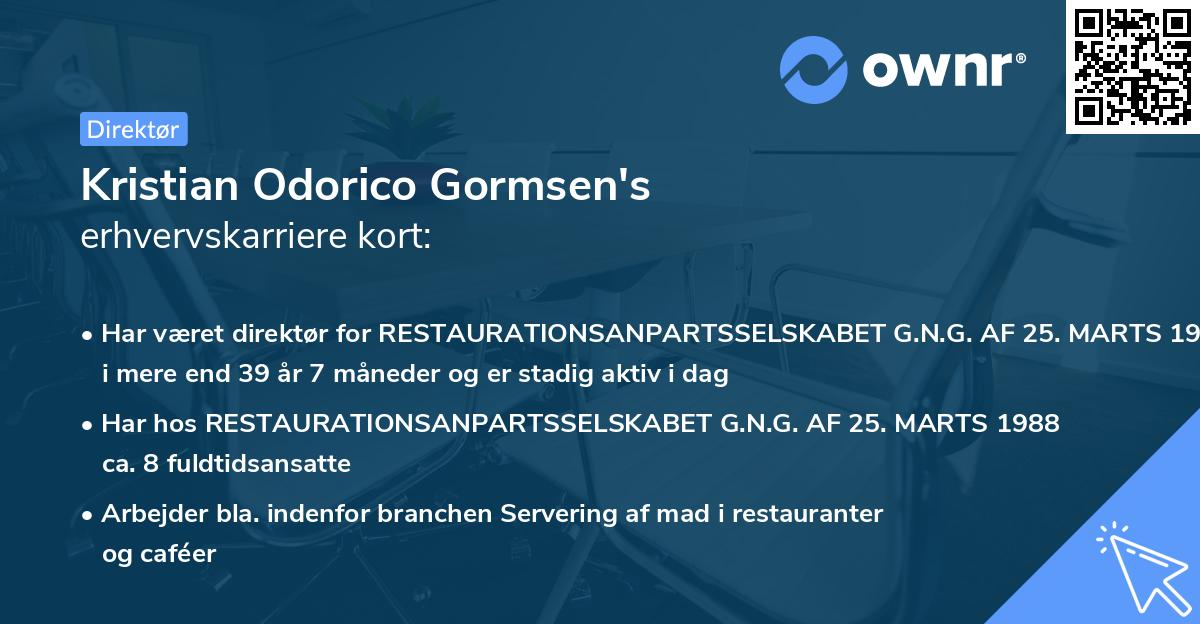 Kristian Odorico Gormsen's erhvervskarriere kort