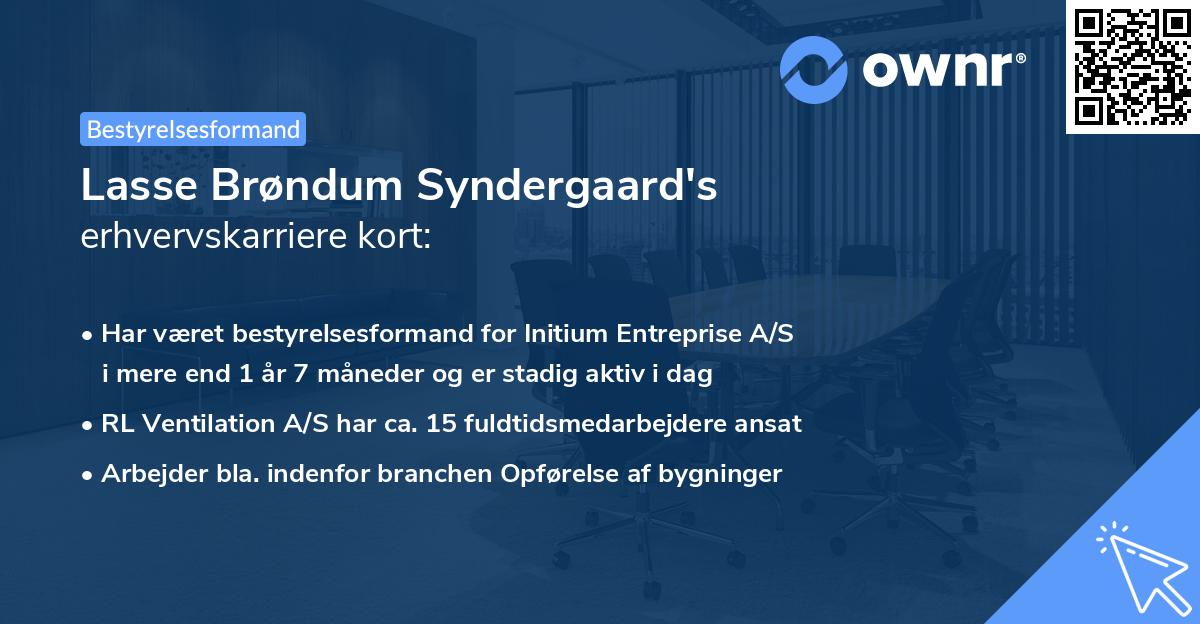 Lasse Brøndum Syndergaard's erhvervskarriere kort