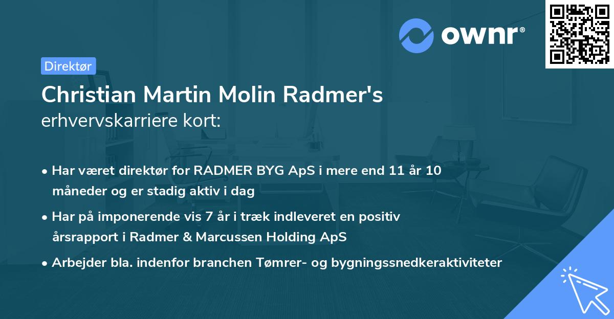 Christian Martin Molin Radmer's erhvervskarriere kort