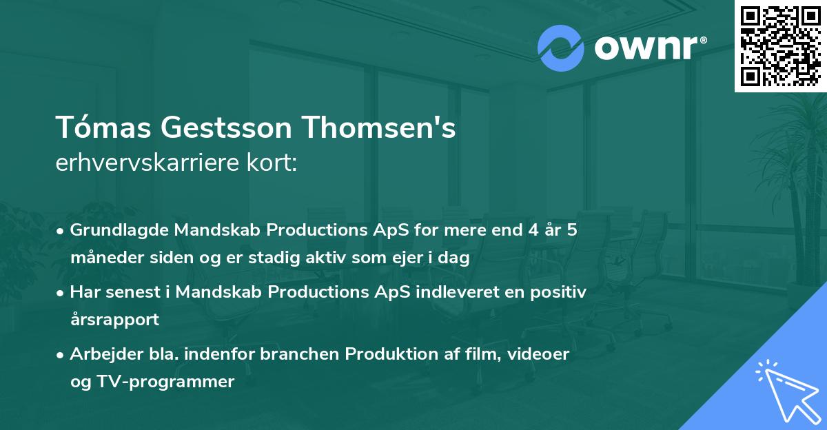 Tómas Gestsson Thomsen's erhvervskarriere kort