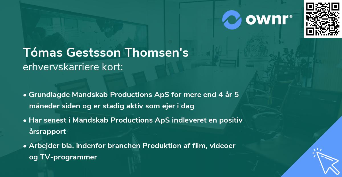 Tómas Gestsson Thomsen's erhvervskarriere kort