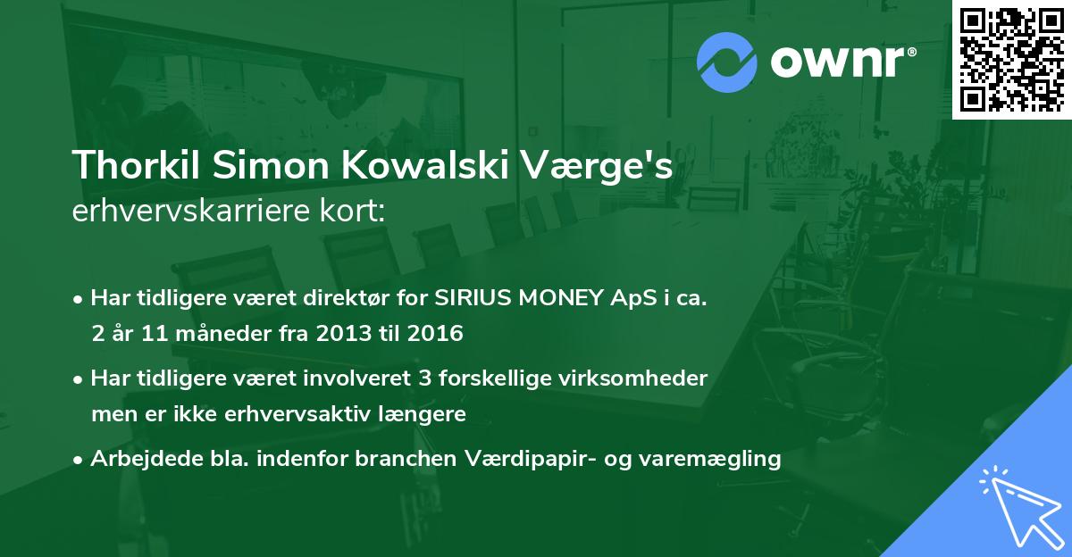 Thorkil Simon Kowalski Værge's erhvervskarriere kort