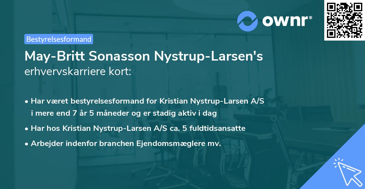 May-Britt Sonasson Nystrup-Larsen's erhvervskarriere kort