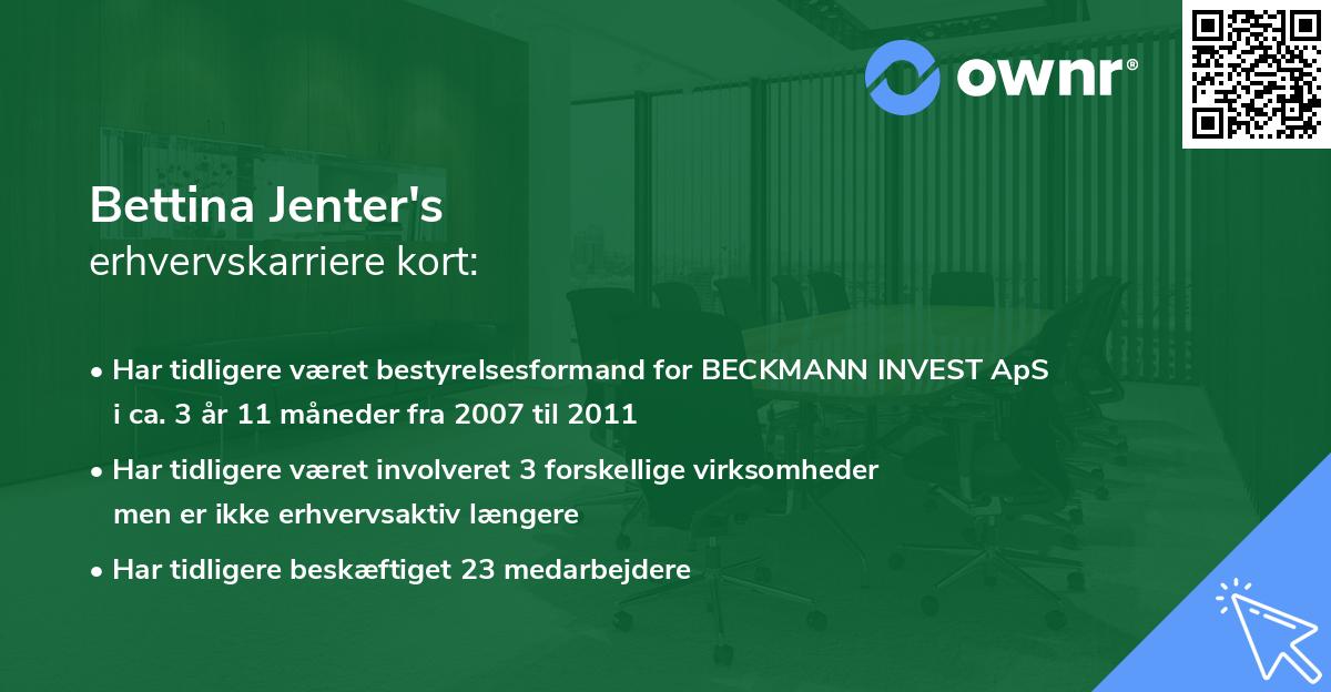 Bettina Jenter's erhvervskarriere kort