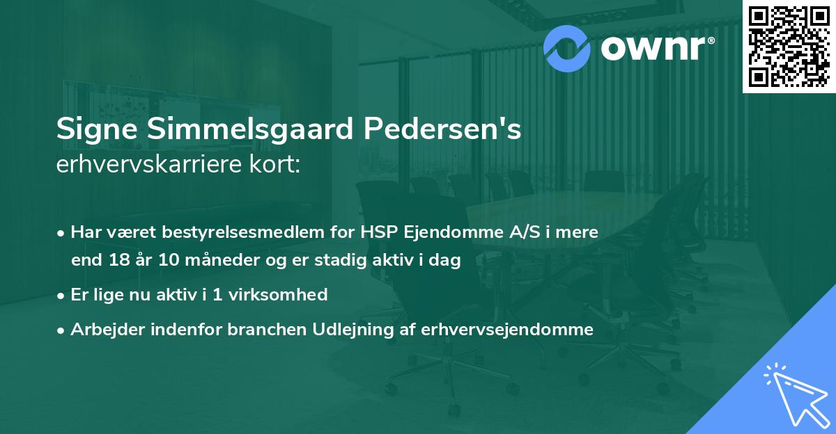 Signe Simmelsgaard Pedersen's erhvervskarriere kort