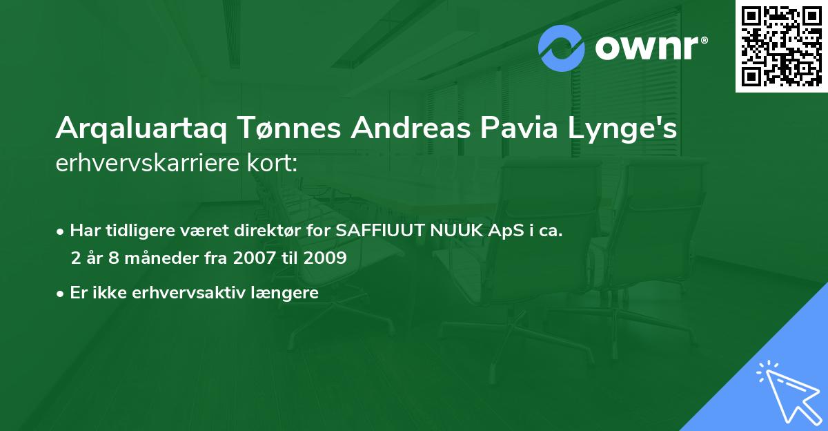 Arqaluartaq Tønnes Andreas Pavia Lynge's erhvervskarriere kort