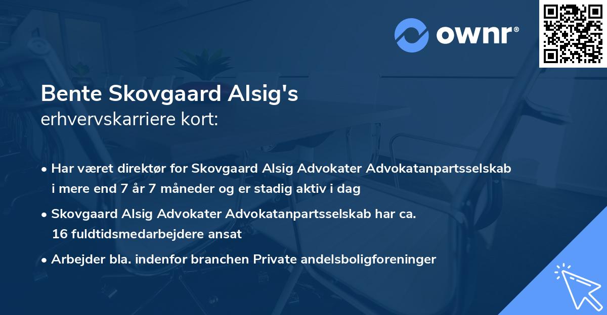 Bente Skovgaard Alsig's erhvervskarriere kort