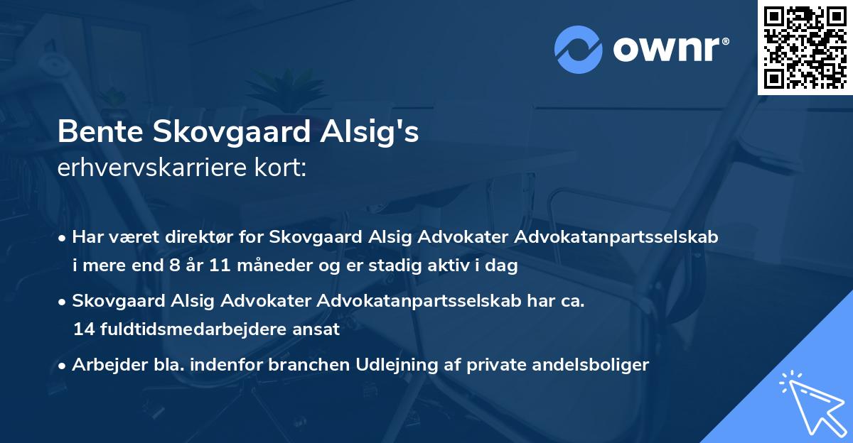 Bente Skovgaard Alsig's erhvervskarriere kort