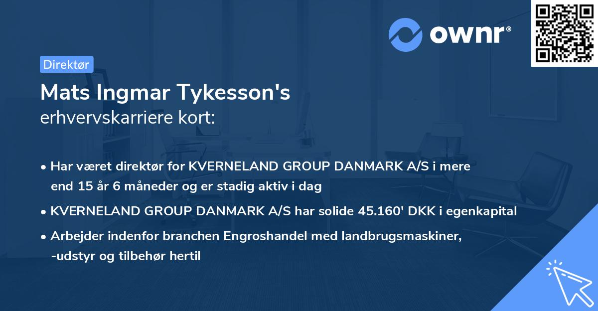 Mats Ingmar Tykesson's erhvervskarriere kort