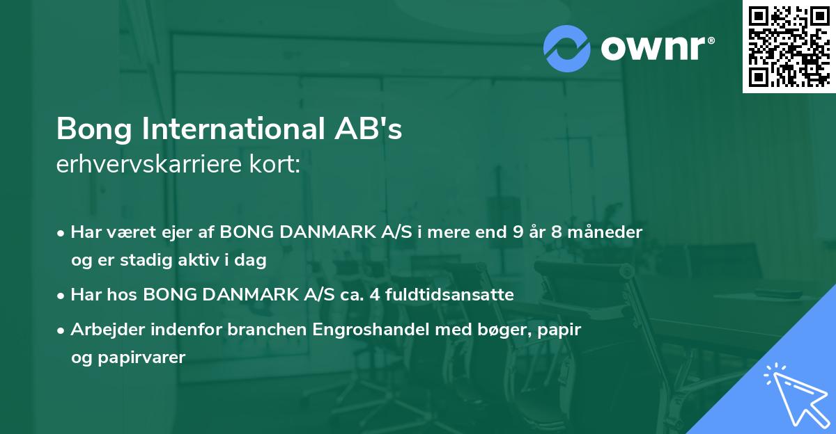 Bong International AB's erhvervskarriere kort