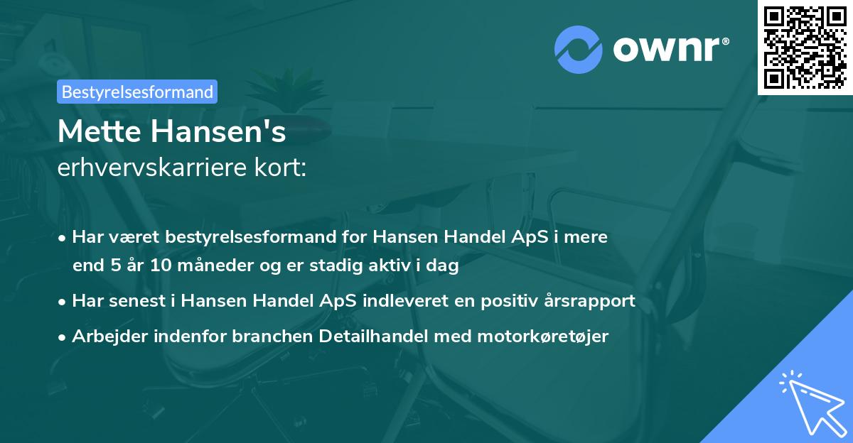 Mette Hansen's erhvervskarriere kort