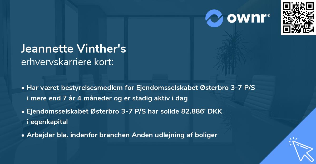 Jeannette Vinther's erhvervskarriere kort