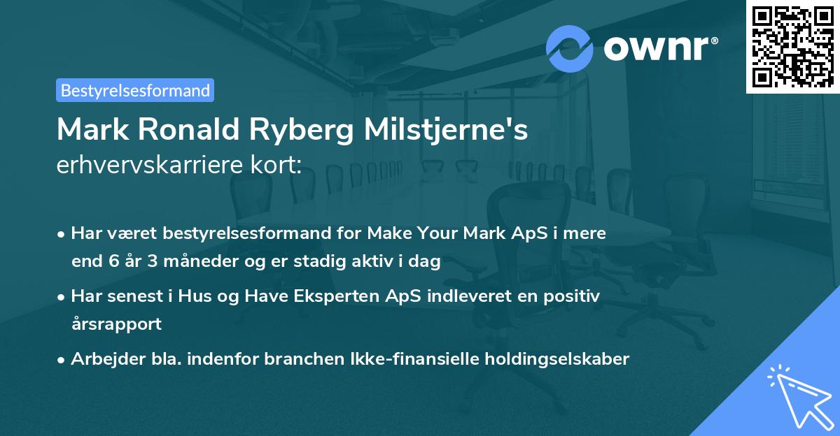 Mark Ronald Ryberg Milstjerne's erhvervskarriere kort