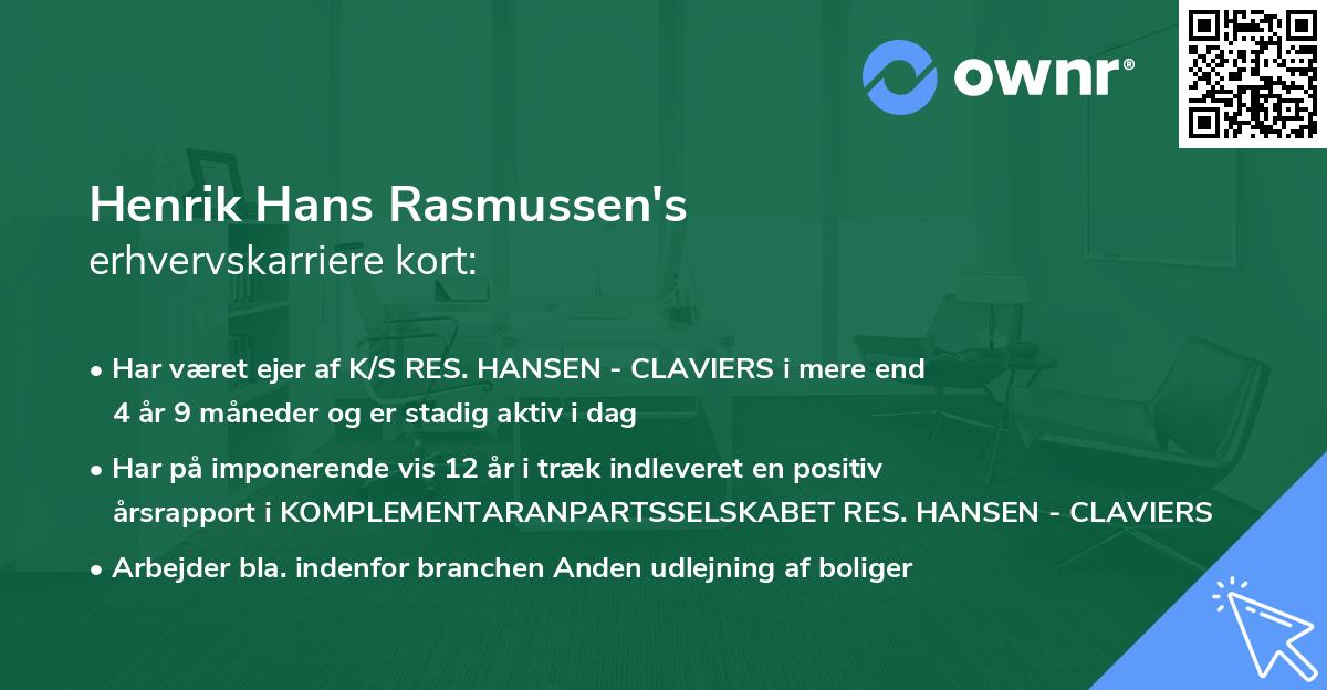 Henrik Hans Rasmussen's erhvervskarriere kort