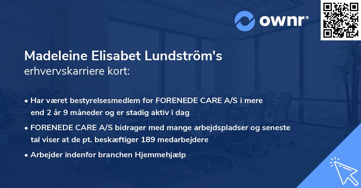 Madeleine Elisabet Lundström's erhvervskarriere kort