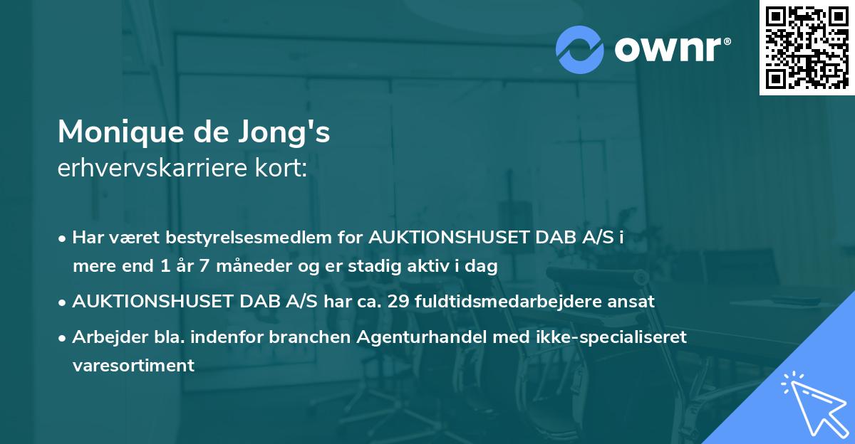Monique de Jong's erhvervskarriere kort