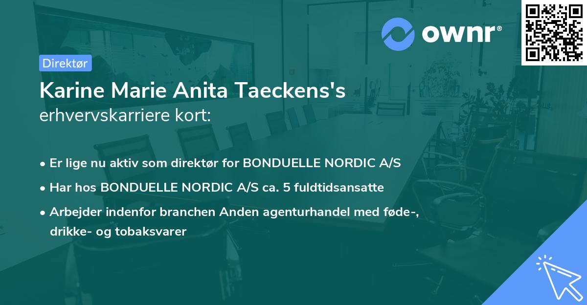 Karine Marie Anita Taeckens's erhvervskarriere kort