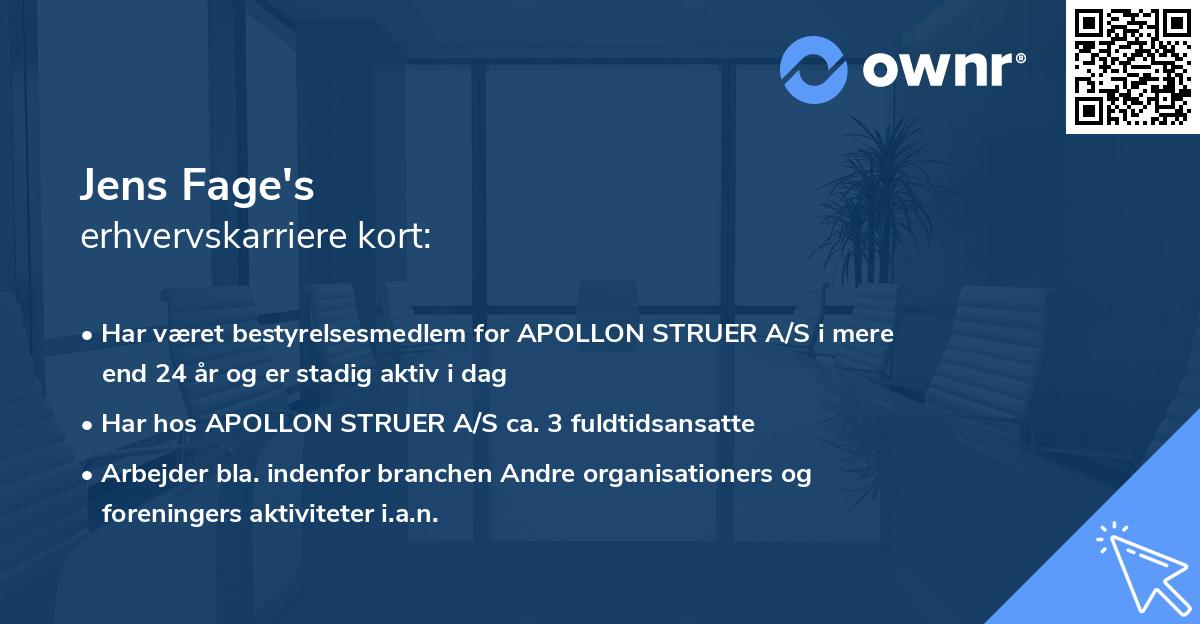 Jens Fage's erhvervskarriere kort