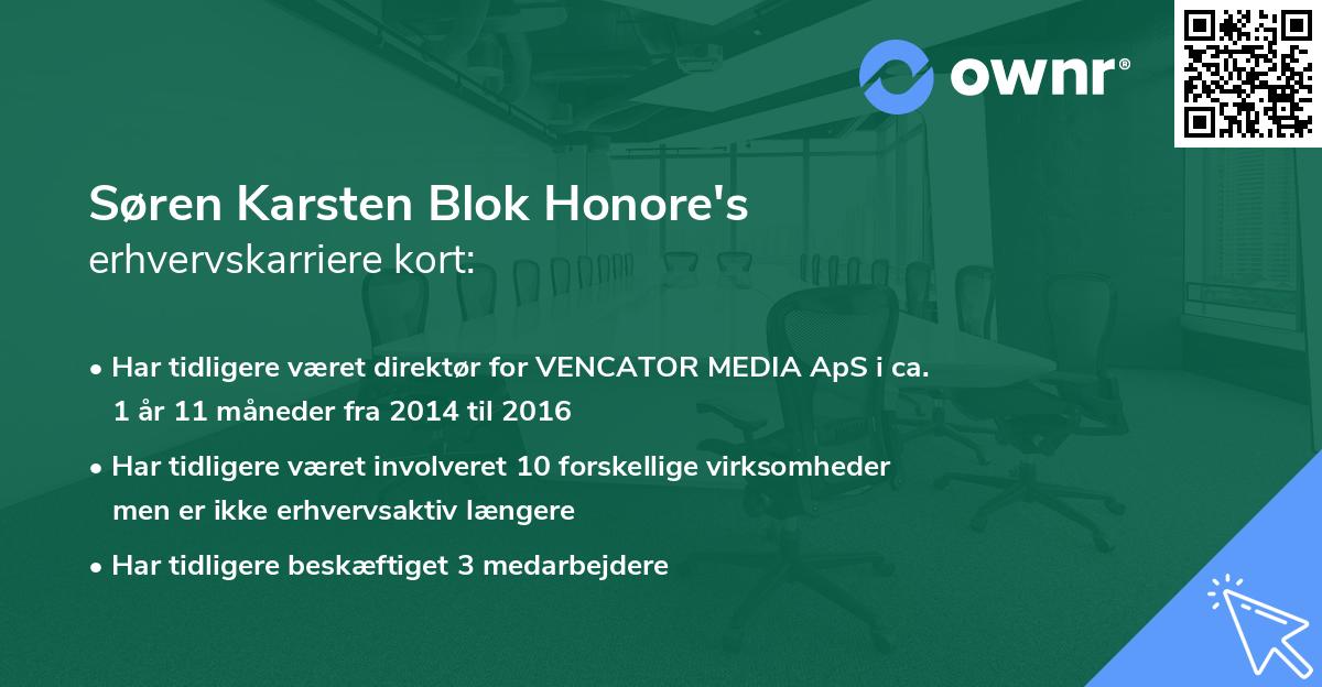 Søren Karsten Blok Honore's erhvervskarriere kort