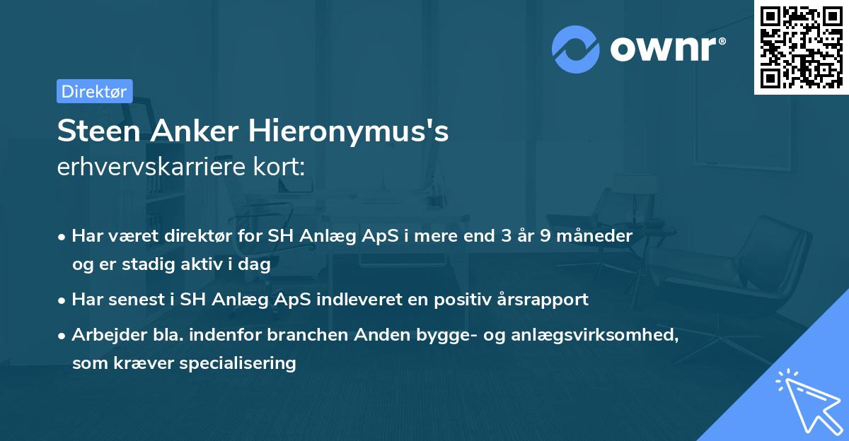 Steen Anker Hieronymus's erhvervskarriere kort