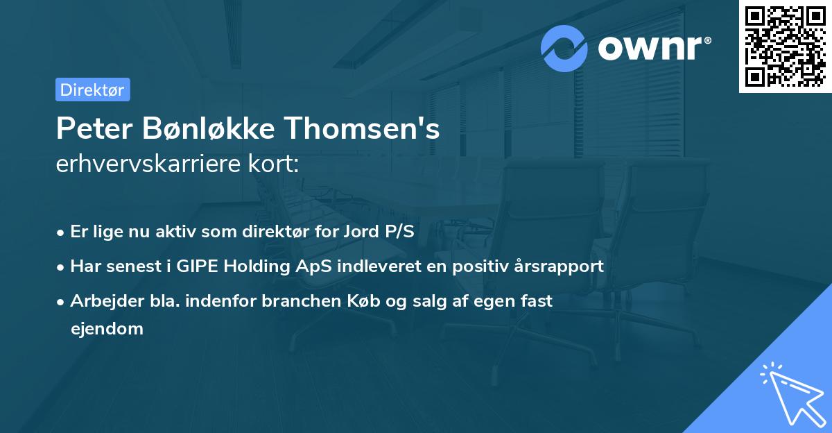 Peter Bønløkke Thomsen's erhvervskarriere kort