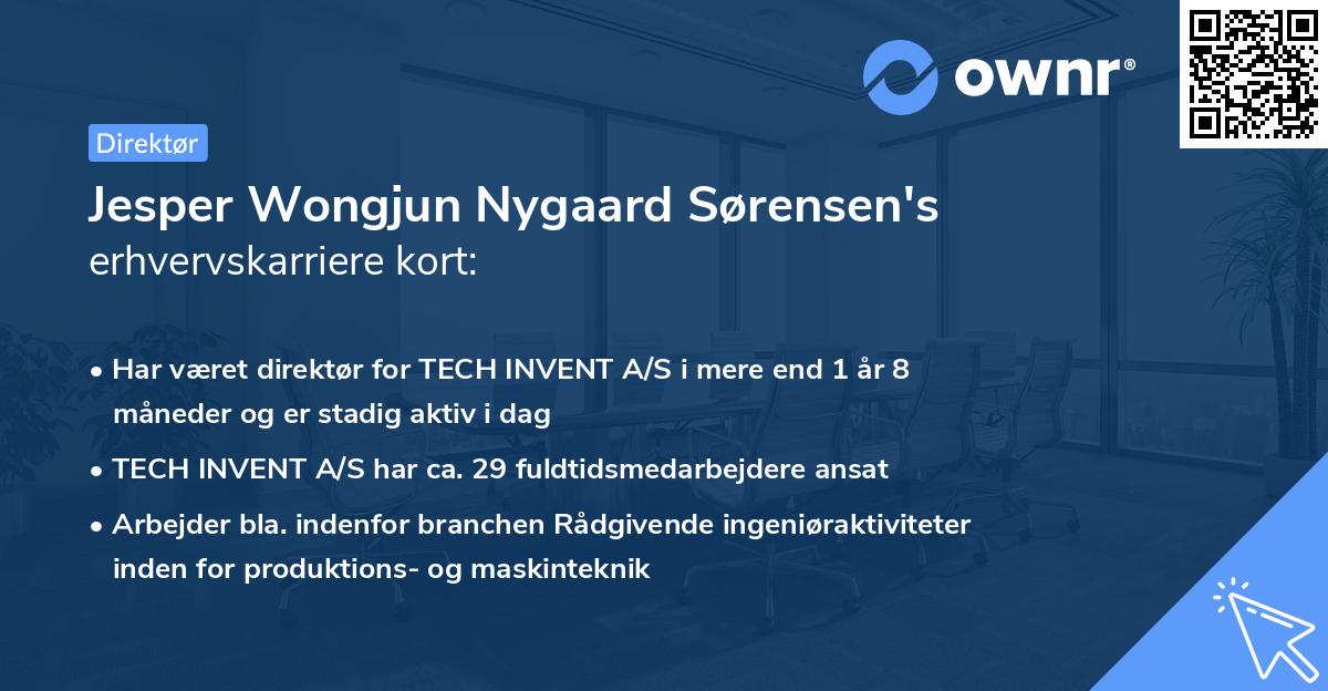 Jesper Wongjun Nygaard Sørensen's erhvervskarriere kort