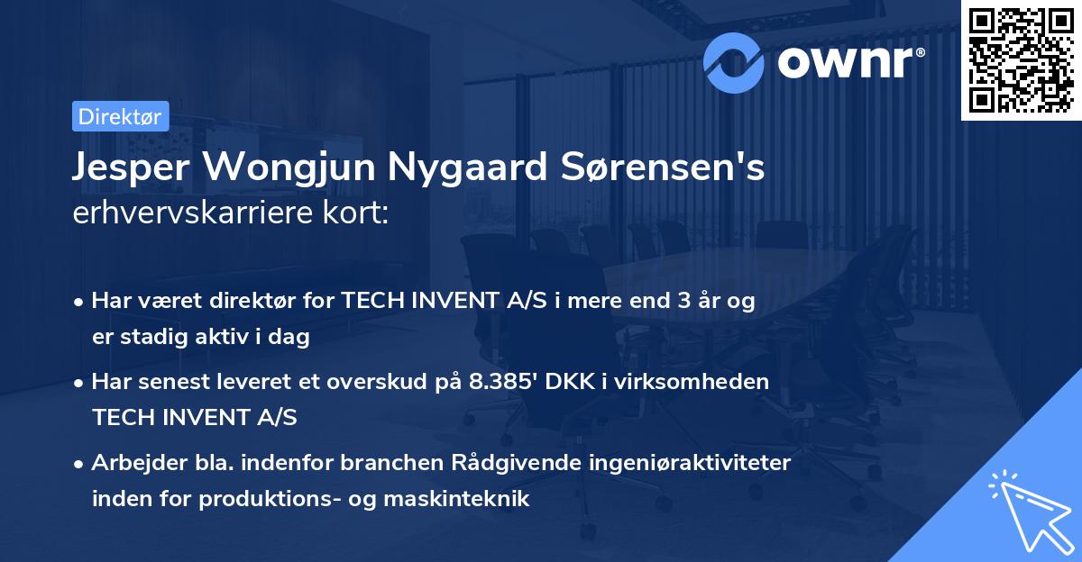 Jesper Wongjun Nygaard Sørensen's erhvervskarriere kort