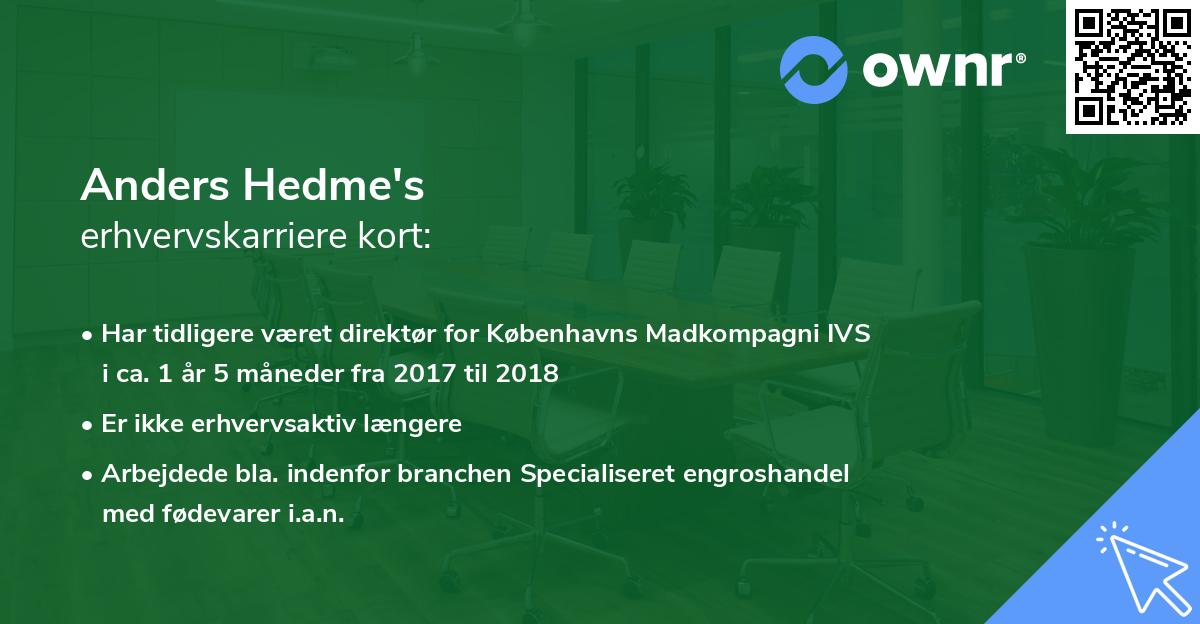 Anders Hedme's erhvervskarriere kort