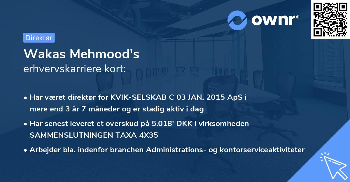 Wakas Mehmood's erhvervskarriere kort