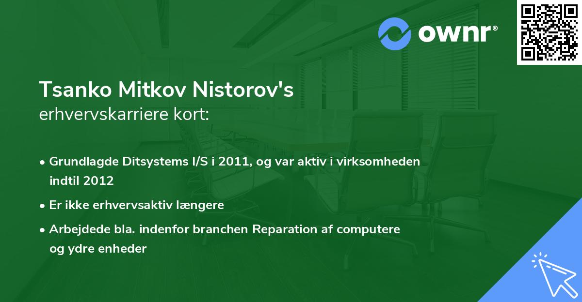 Tsanko Mitkov Nistorov's erhvervskarriere kort