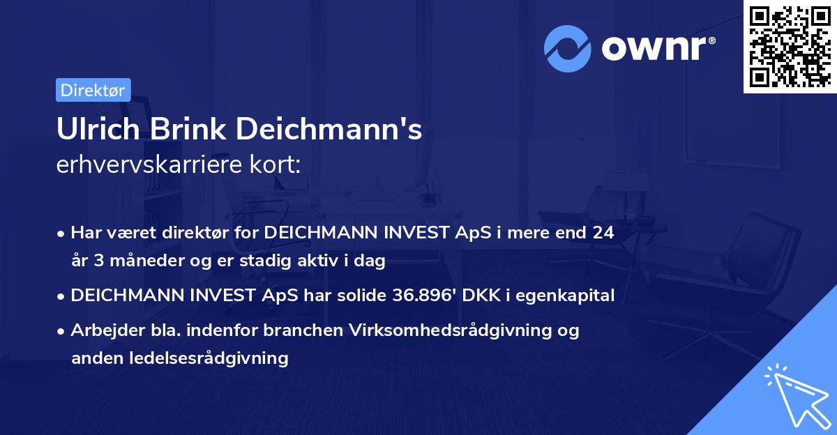 Ulrich Brink Deichmann's erhvervskarriere kort