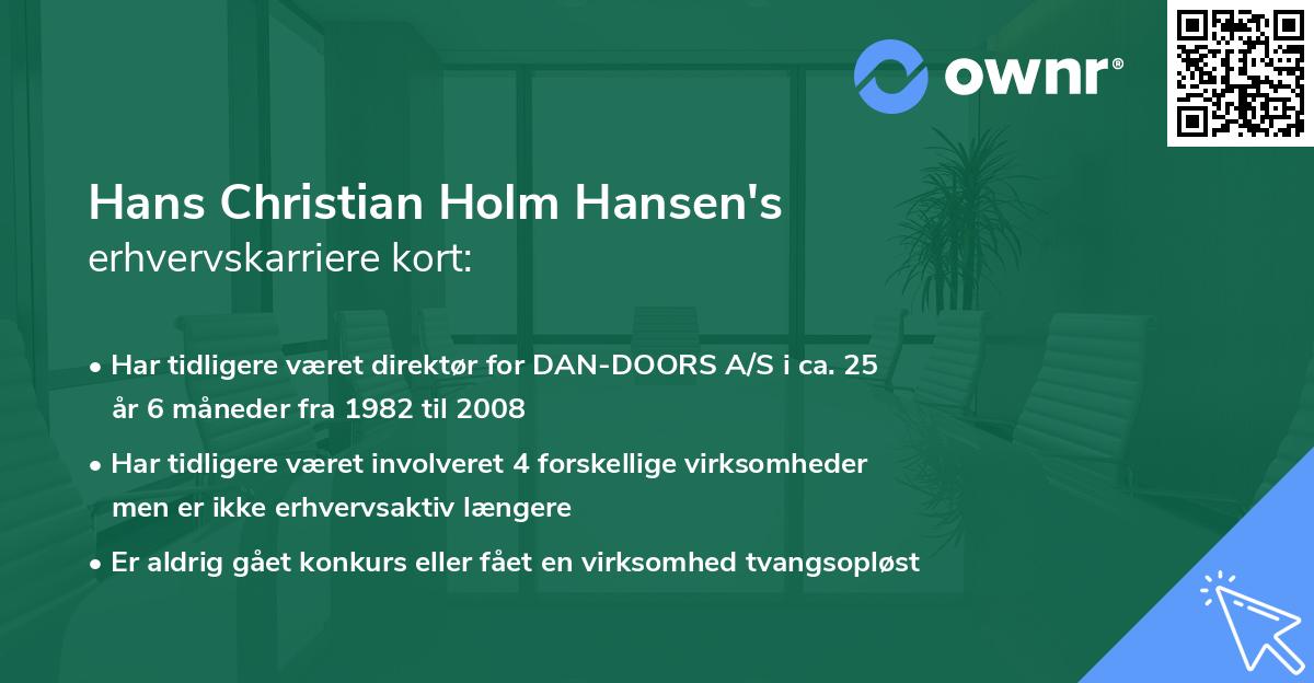 Hans Christian Holm Hansen's erhvervskarriere kort