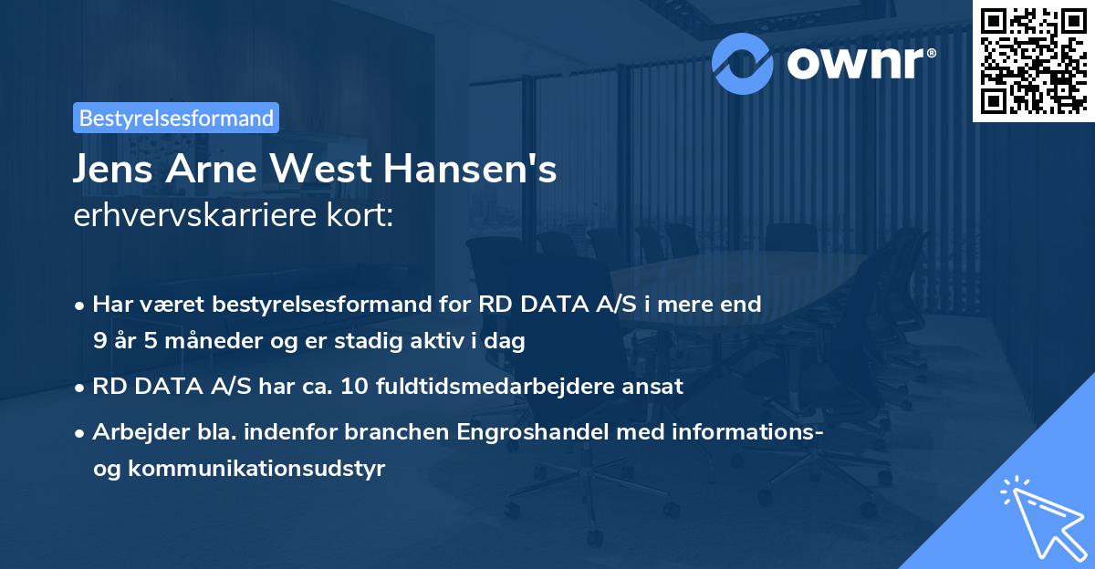Jens Arne West Hansen's erhvervskarriere kort