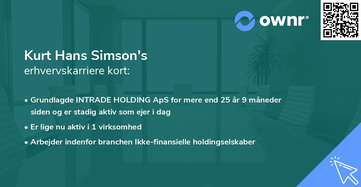 Kurt Hans Simson's erhvervskarriere kort