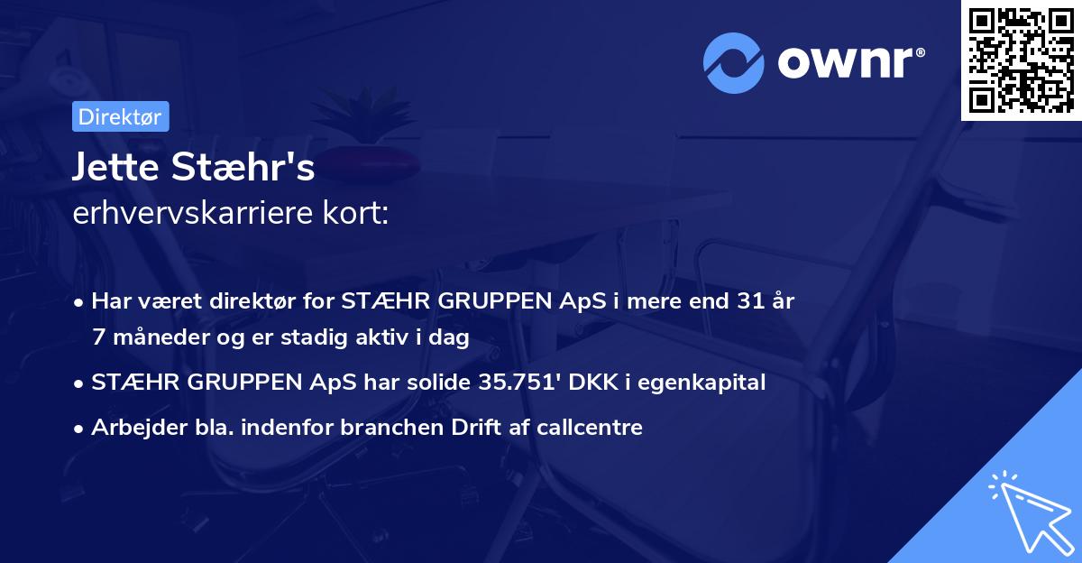 Jette Stæhr's erhvervskarriere kort