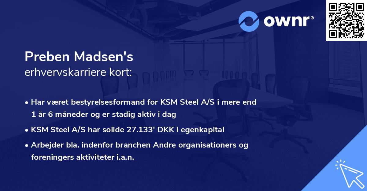 Preben Madsen's erhvervskarriere kort