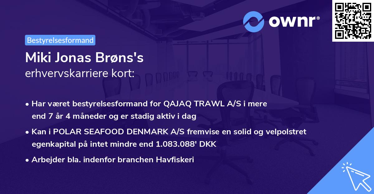 Miki Jonas Brøns's erhvervskarriere kort