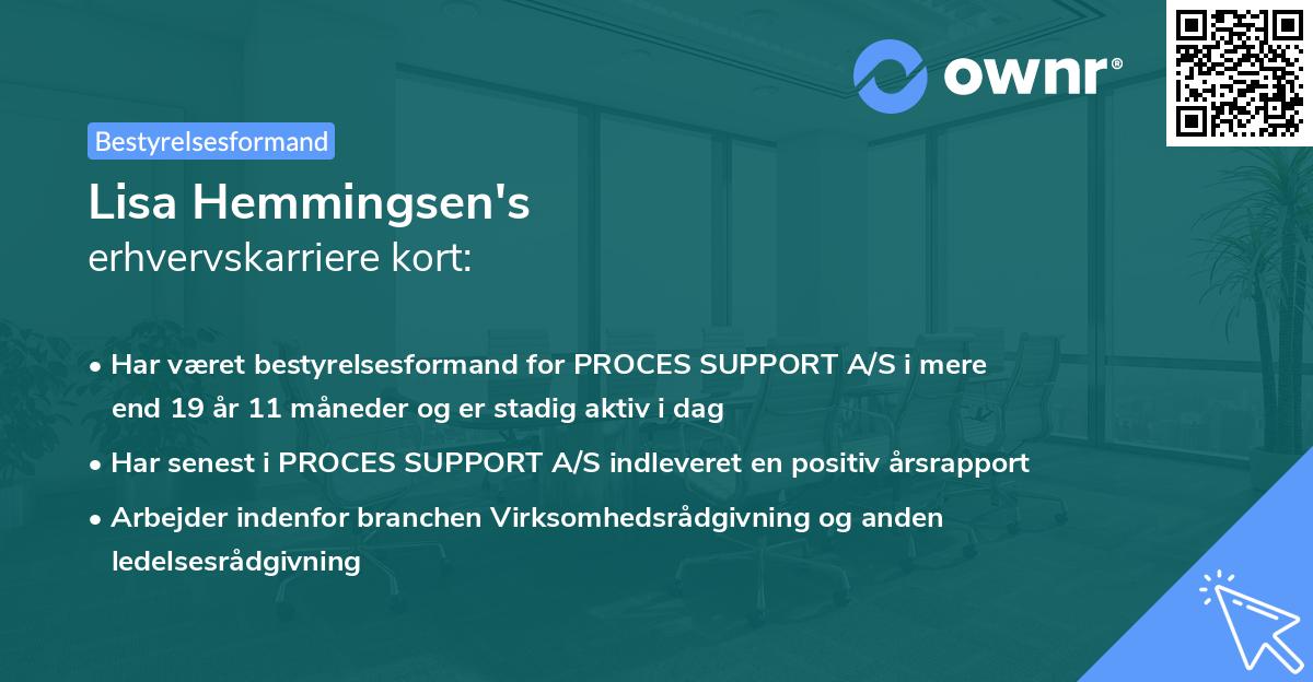 Lisa Hemmingsen's erhvervskarriere kort