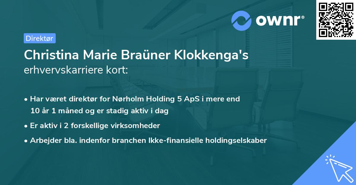 Christina Marie Braüner Klokkenga's erhvervskarriere kort