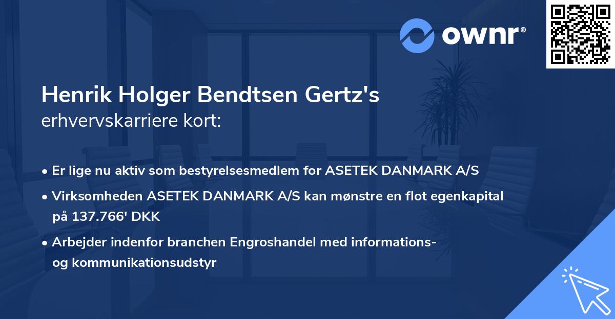 Henrik Holger Bendtsen Gertz's erhvervskarriere kort