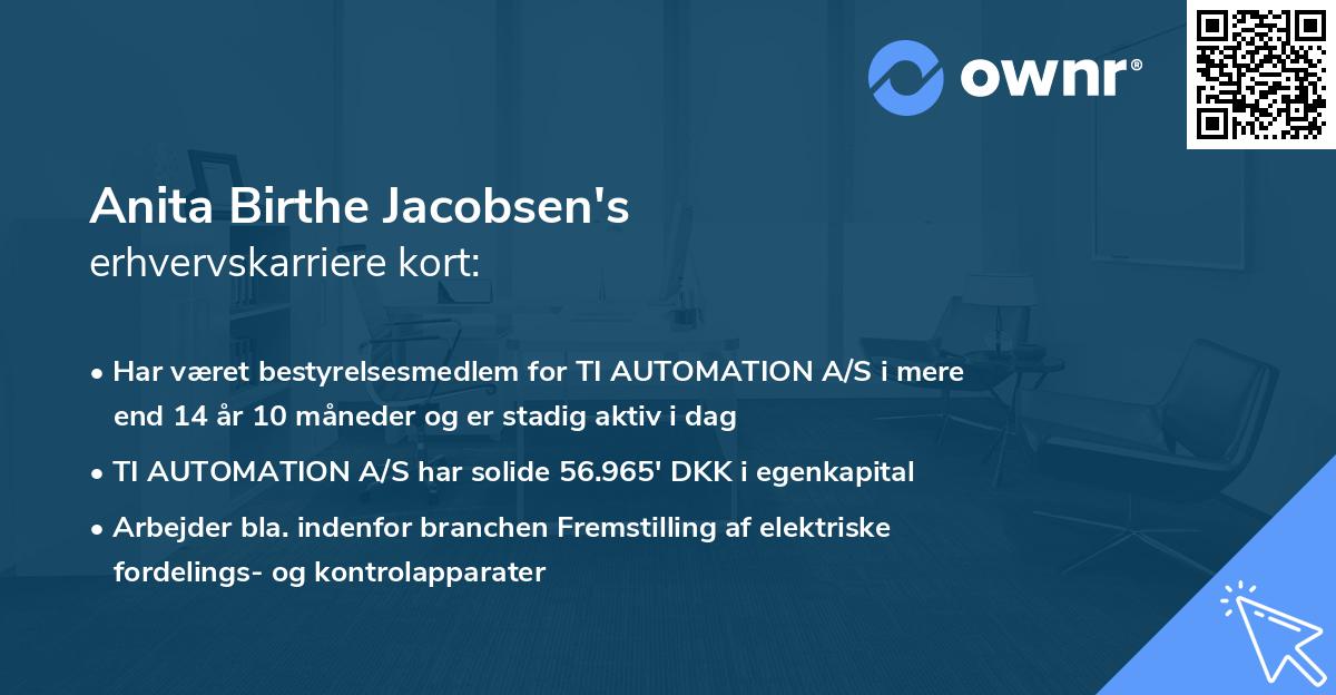 Anita Birthe Jacobsen's erhvervskarriere kort