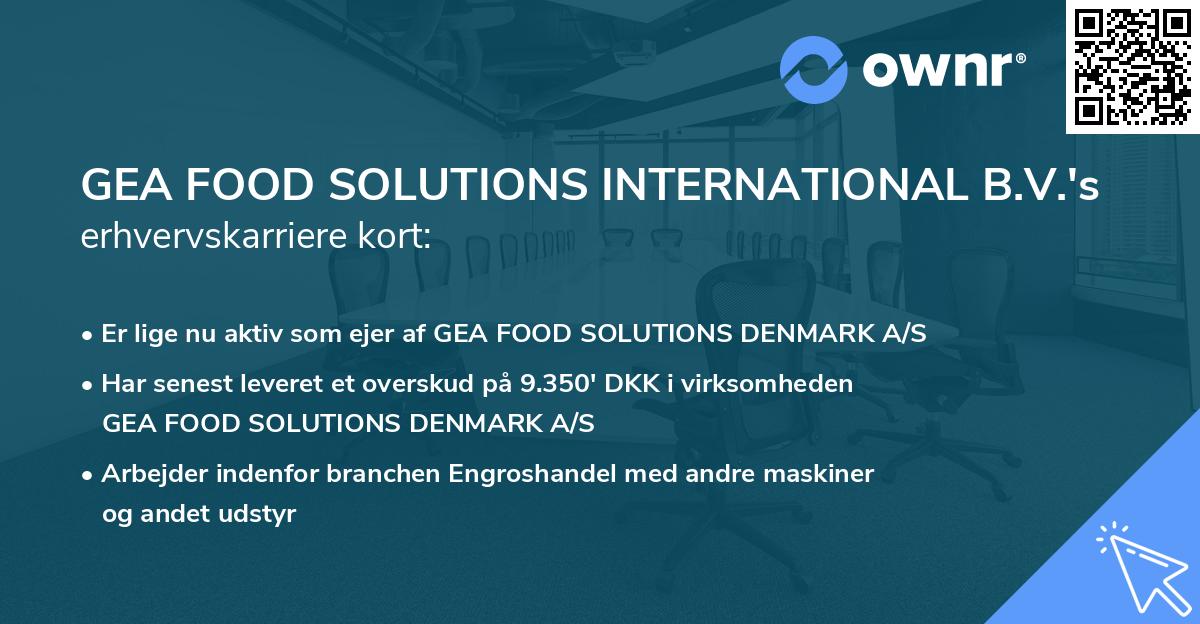 GEA FOOD SOLUTIONS INTERNATIONAL B.V.'s erhvervskarriere kort