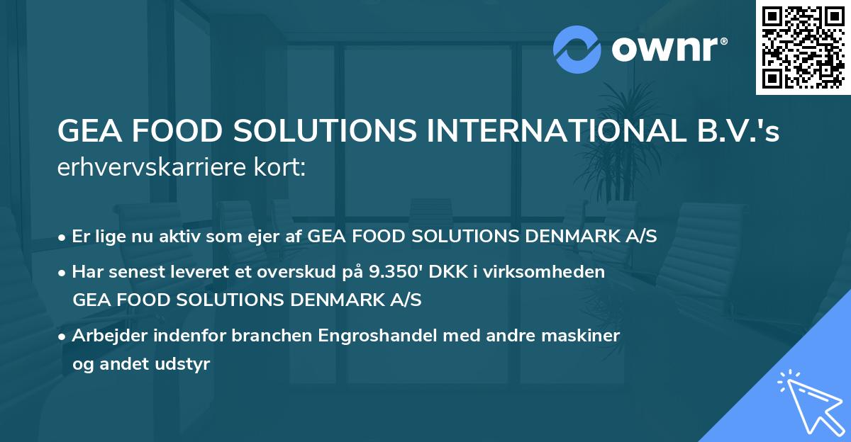 GEA FOOD SOLUTIONS INTERNATIONAL B.V.'s erhvervskarriere kort