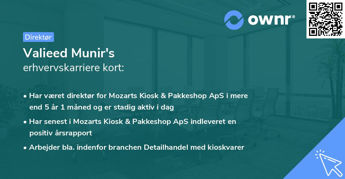 Valieed Munir's erhvervskarriere kort