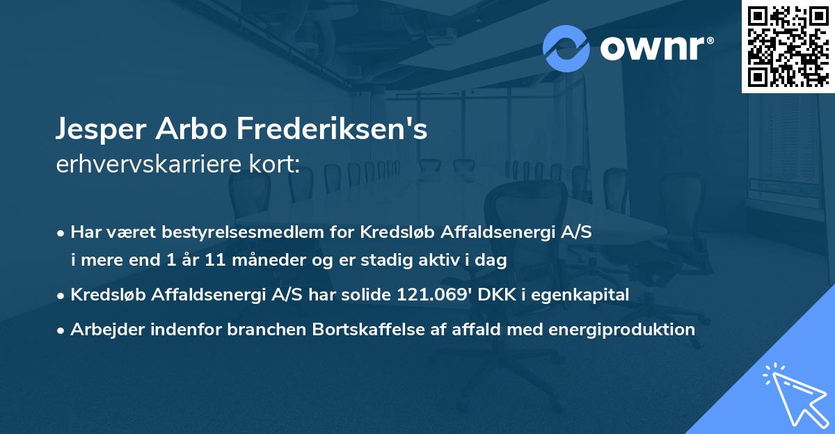 Jesper Arbo Frederiksen's erhvervskarriere kort