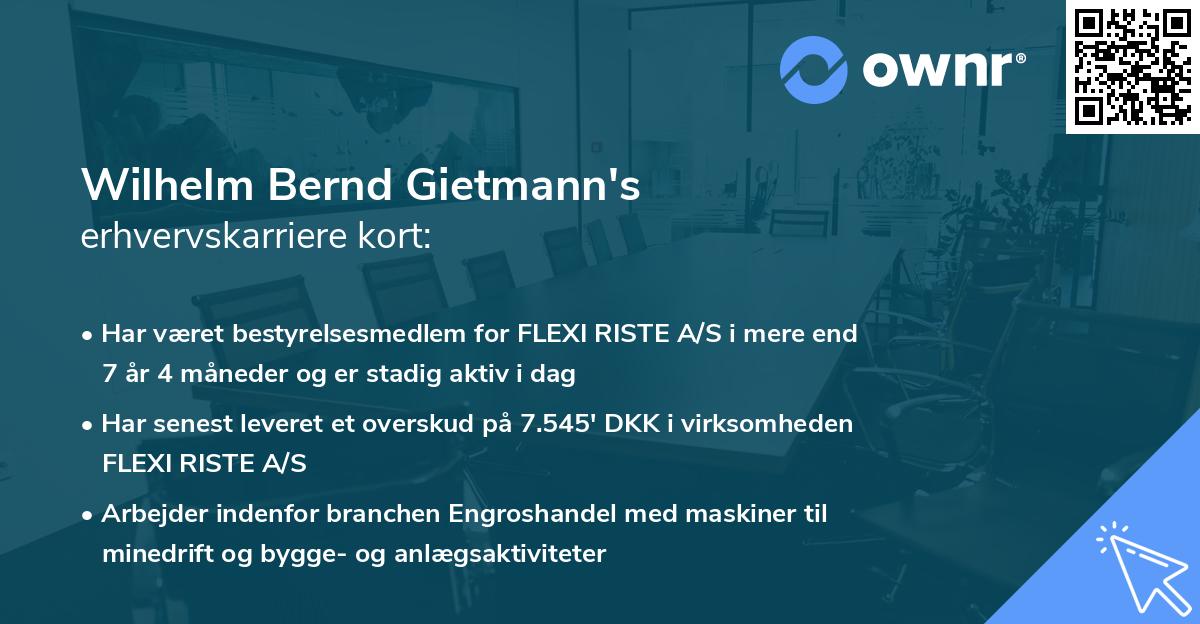 Wilhelm Bernd Gietmann's erhvervskarriere kort