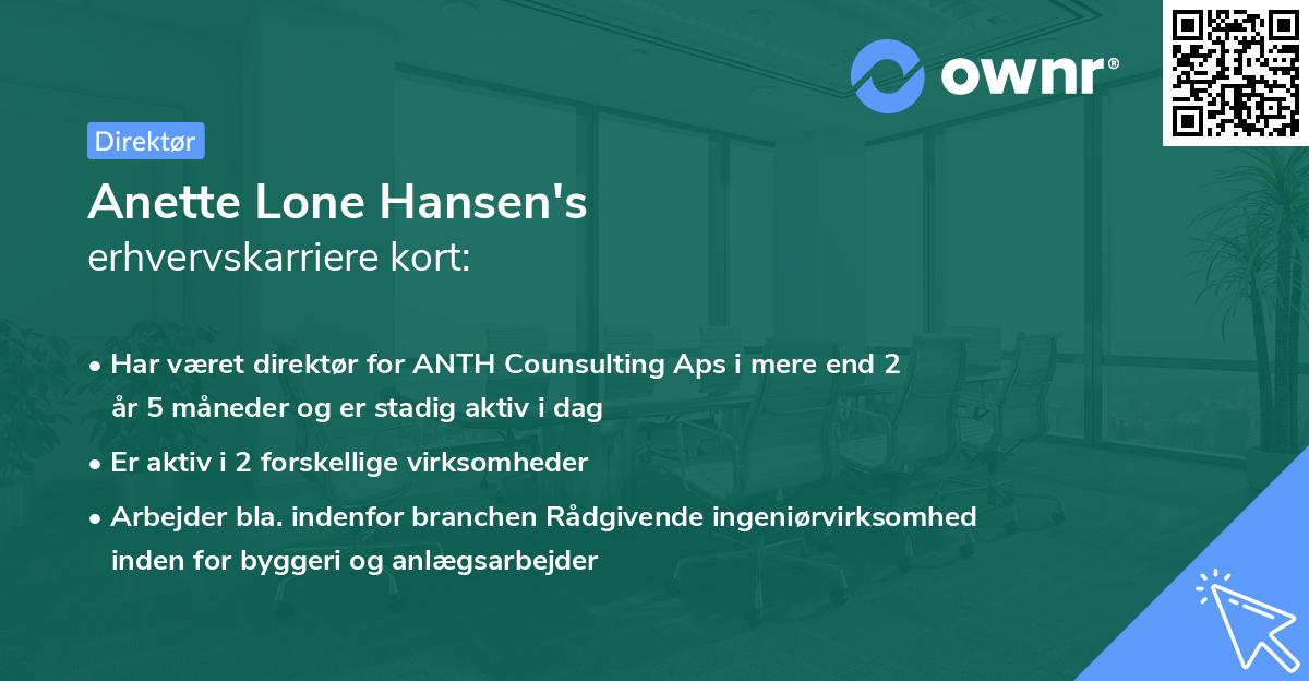 Anette Lone Hansen's erhvervskarriere kort