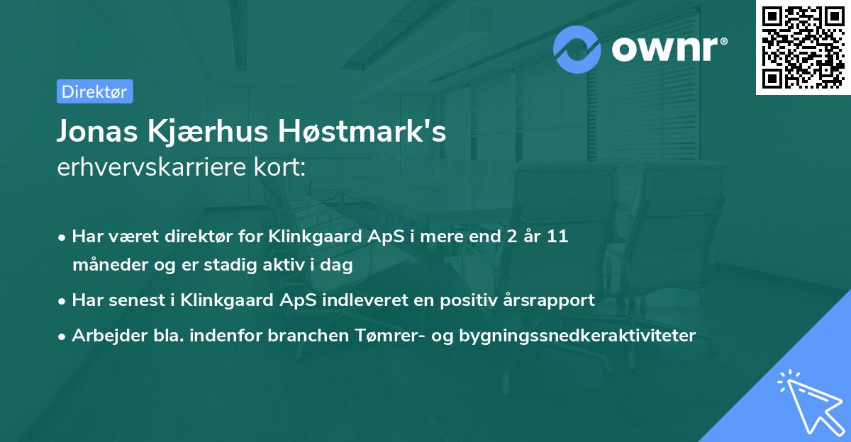 Jonas Kjærhus Høstmark's erhvervskarriere kort