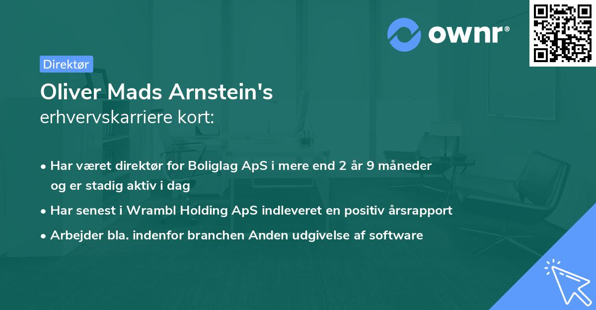 Oliver Mads Arnstein's erhvervskarriere kort