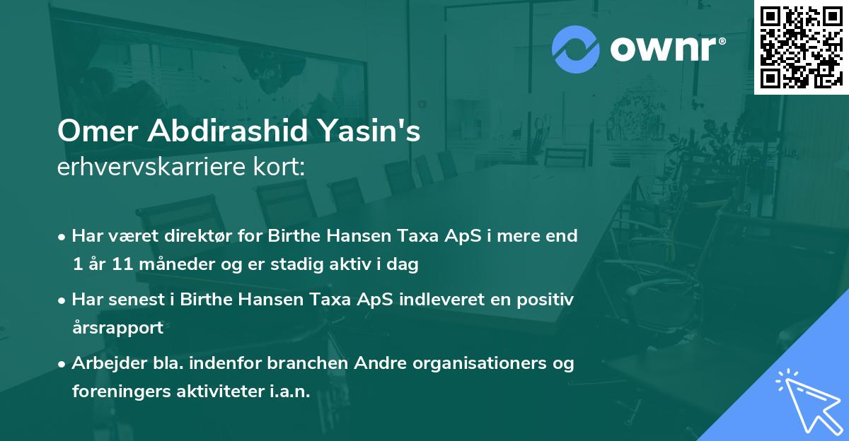Omer Abdirashid Yasin's erhvervskarriere kort
